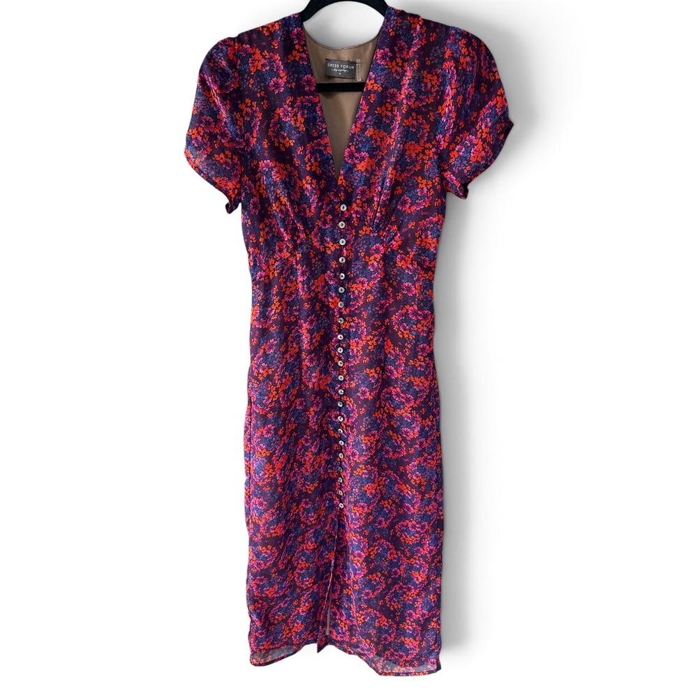 Dress‎ Forum Floral dress side small Button Front Midi cottagecore prairie